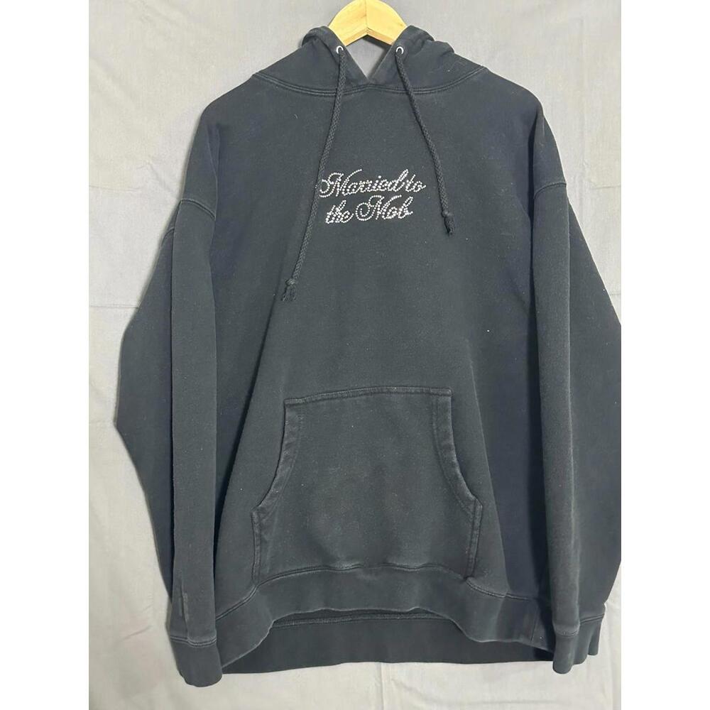 Married to the Mob Rhinestone Hoodie XL Black Wing Graphic Streetwear